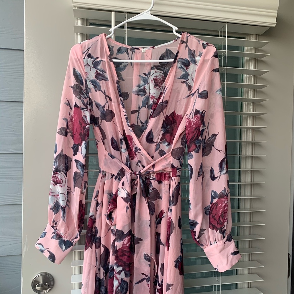 Floral Long Sleeve Maxi Dress Pink